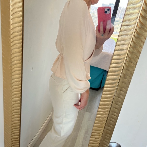 Beige wrap top with drawstring waist sz S - Picture 5 of 7